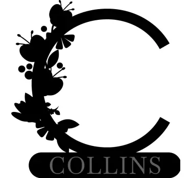 Floral Initial Name personalised sticker - TenStickers
