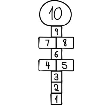 This hopscotch drawing is a diagram of a game. It consists of nin - TenStickers