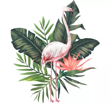 watercolor flamingo and monstera leaves  bird wall sticker - TenStickers
