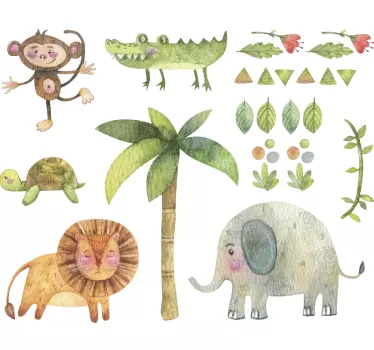 watercolor jungle animals wall stickers children's room - TenStickers
