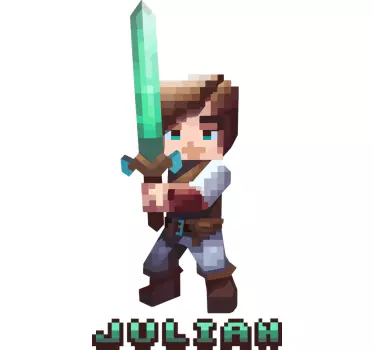 pixelated character with sword video game sticker - TenStickers