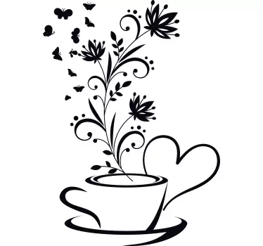 coffee with flowers kitchen wall sticker - TenStickers