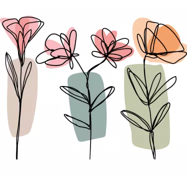 line art flowers flower sticker - TenStickers