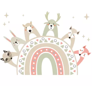 boho rainbow with wild animals wall stickers children's room - TenStickers