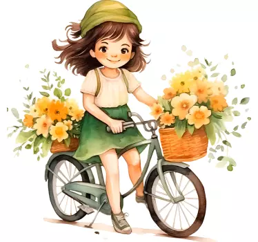 girl riding a bike illustration sticker - TenStickers