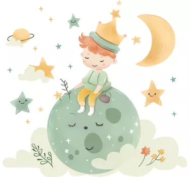 Happy kid on the moon wall stickers children's room - TenStickers
