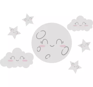 Lovely stars and moon space wall sticker - TenStickers