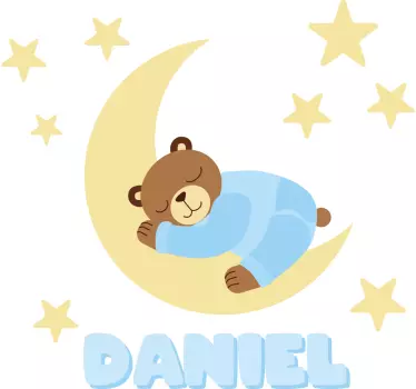 Blue happy dreams bear with name wall sticker - TenStickers