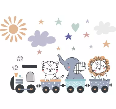 Happy animals train illustration sticker - TenStickers