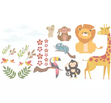 Happy jungle animals illustration sticker - TenStickers