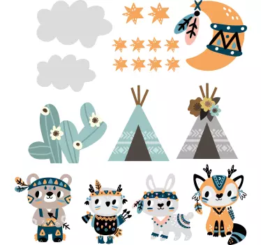 Indian style animals illustration sticker - TenStickers