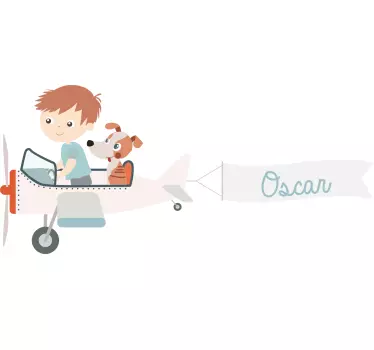 Boy and dog on a plane illustration sticker - TenStickers