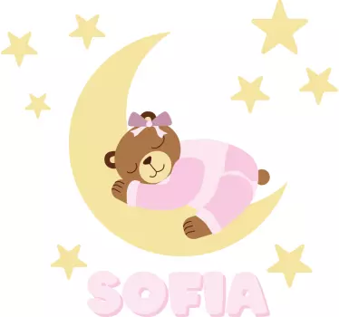 Pink happy dreams bear with name illustration sticker - TenStickers