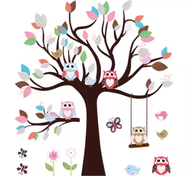 Tree and Owls Wall Sticker - TenStickers