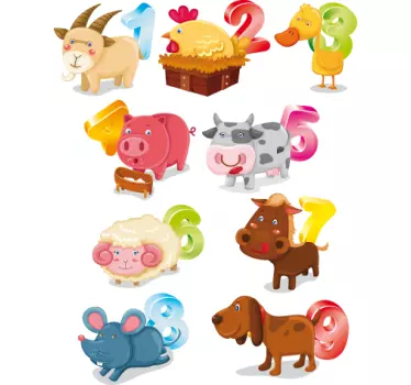 Animals and Numbers Kids Sticker - TenStickers