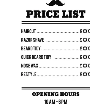 Barbers price list shop wall text sticker - TenStickers