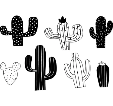 Black and White Cacti Wall Stickers - TenStickers