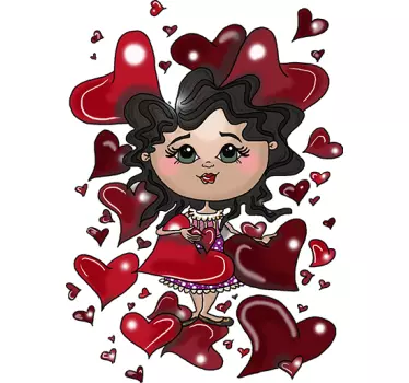 Cartoon Girl with Love Hearts Wall Sticker - TenStickers