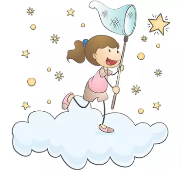 Child catching a star illustration wall art - TenStickers