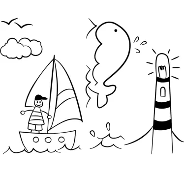child drawing beach  nautical wall sticker - TenStickers