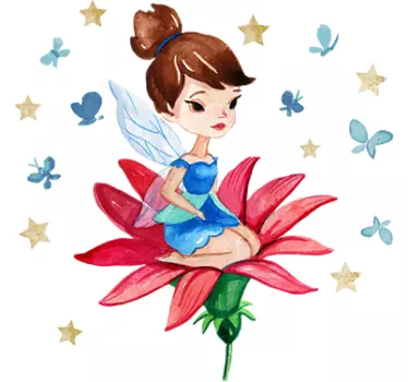 Little girl sitting on flower fairy wall sticker - TenStickers