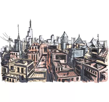 City in Watercolour Art Wall Sticker - TenStickers