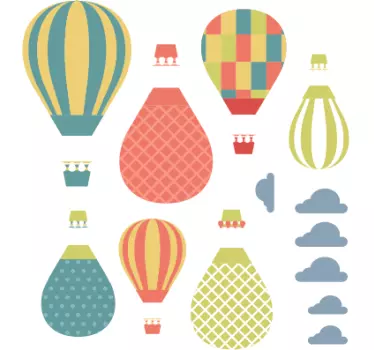 Air balloons and clouds cartoon wall decal - TenStickers