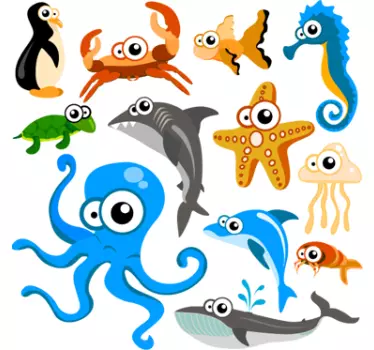 Curious Sea Creatures Collection Kids Stickers - TenStickers