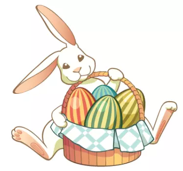 Easter Bunny Egg Basket Wall Sticker - TenStickers