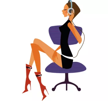 Elegant Lady with Headphone Decorative Sticker - TenStickers