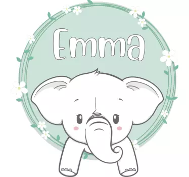 Elephant with name glass door sticker - TenStickers