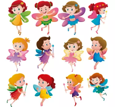 Set of colorful cute fairy wall sticker - TenStickers