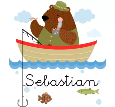 Fishing Bear Personalised Sticker - TenStickers