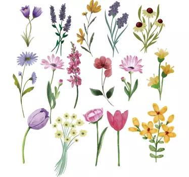Flower drawings flower wall decal - TenStickers