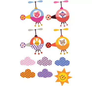 Kids Animal Helicopter Formation Flying Decals - TenStickers
