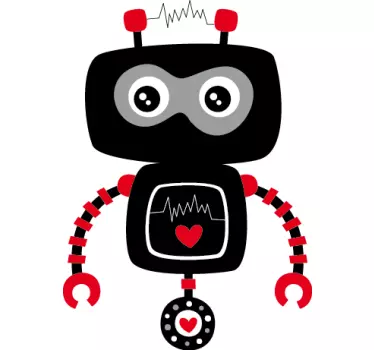 Kids Black and Red Robot Decal - TenStickers
