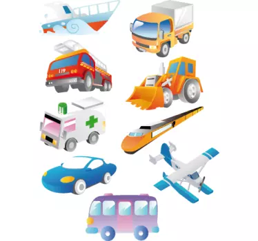 Kids Collection of Vehicles Wall Sticker - TenStickers