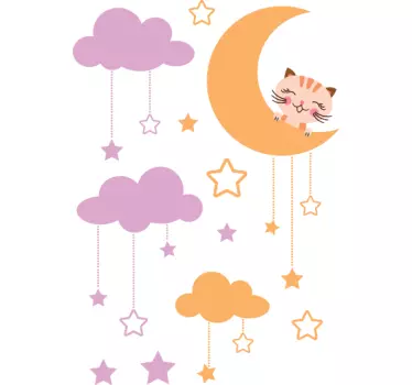 Moon sky and kitten cat wall sticker - TenStickers