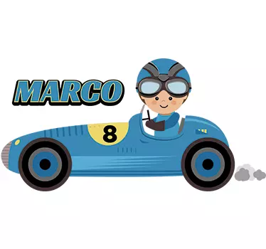 Kids Personalised Race Car Illustration Sticker - TenStickers