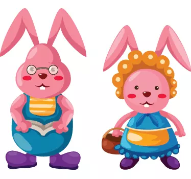 Kids Rabbit Couple Wall Sticker - TenStickers