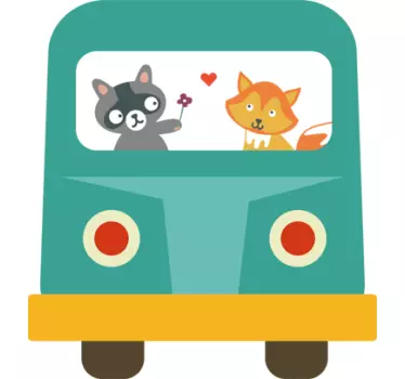 Kids Raccoon & Fox Bus Wall Sticker - TenStickers