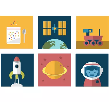 Kids Space Tiles Decals - TenStickers
