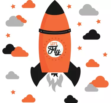 Let´s Fly Rocket Wall Sticker - TenStickers