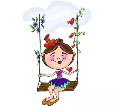 Little Girl in Swing Under Cloud Kids Decal - TenStickers