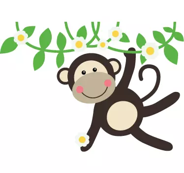 Monkey Swinging From Flowers Sticker - TenStickers