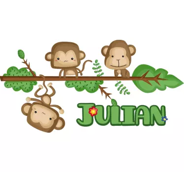 Monkeys with Name Animal Wall Sticker - TenStickers