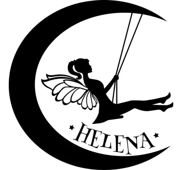 Customised name moon swing with fairy wall sticker - TenStickers