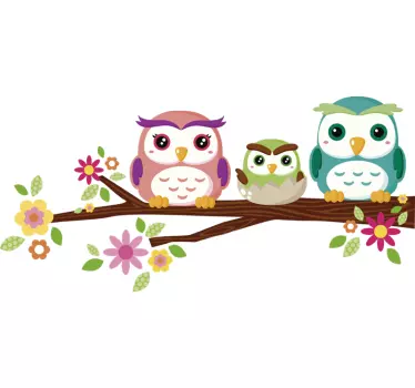 Owls on branch bird wall sticker - TenStickers