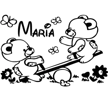 Personalised Teddy Bears in Seesaw Sticker - TenStickers