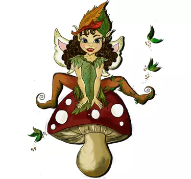 Pixie On A Mushroom Sticker - TenStickers